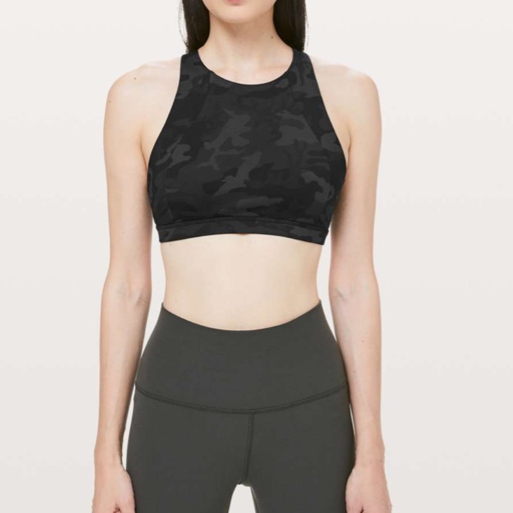 Lululemon Free to Be Serene Bra High Neck- Incognito Camo Multi Grey size 8